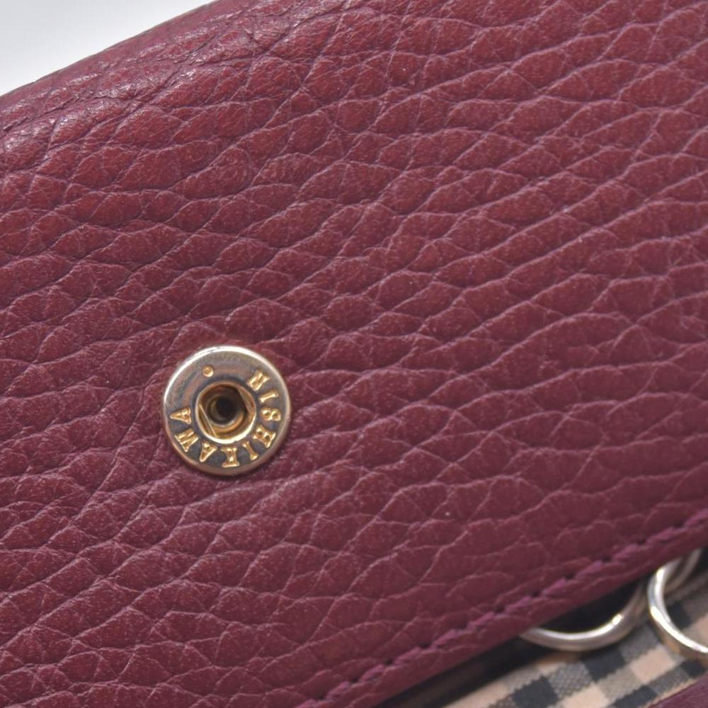 $320 BURBERRYS Grainy Leather Check Embossed 5-Key Case Burgundy CONSIGNMENT 10021214