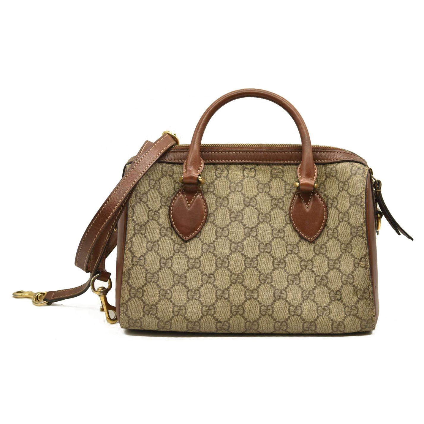 Gucci  GG Supreme Monogram Cuoio Toscano Small Boston Beige Ebony Cuir