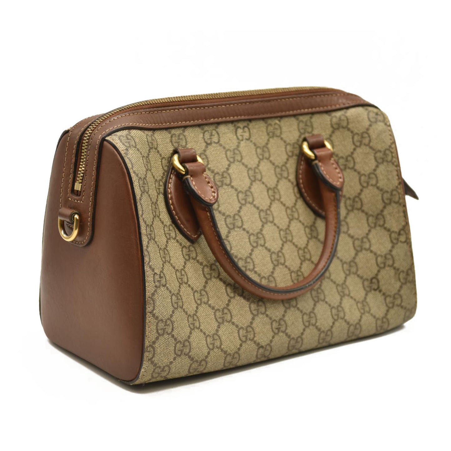 Gucci  GG Supreme Monogram Cuoio Toscano Small Boston Beige Ebony Cuir