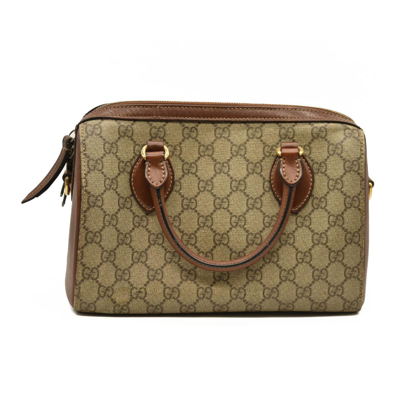 Gucci  GG Supreme Monogram Cuoio Toscano Small Boston Beige Ebony Cuir