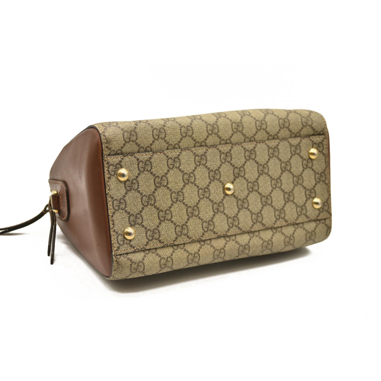 Gucci  GG Supreme Monogram Cuoio Toscano Small Boston Beige Ebony Cuir