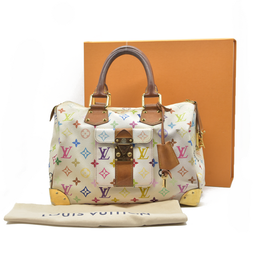 $3150 Louis Vuitton Monogram Multicolor Speedy 30 White 2004