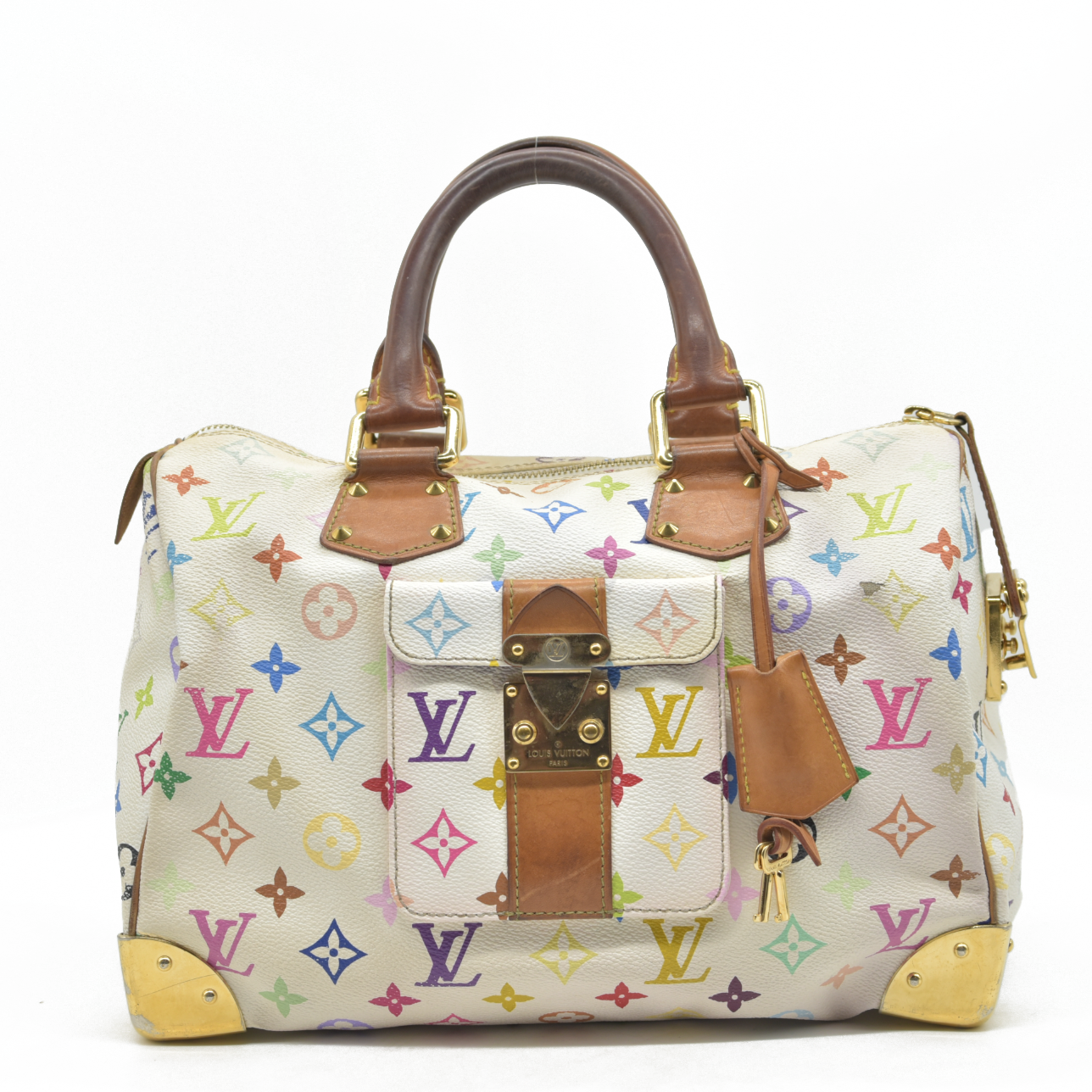 $3150 Louis Vuitton Monogram Multicolor Speedy 30 White 2004