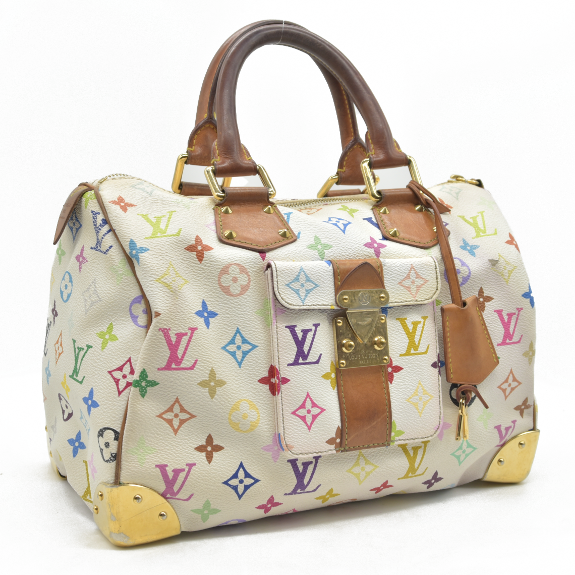 $3150 Louis Vuitton Monogram Multicolor Speedy 30 White 2004