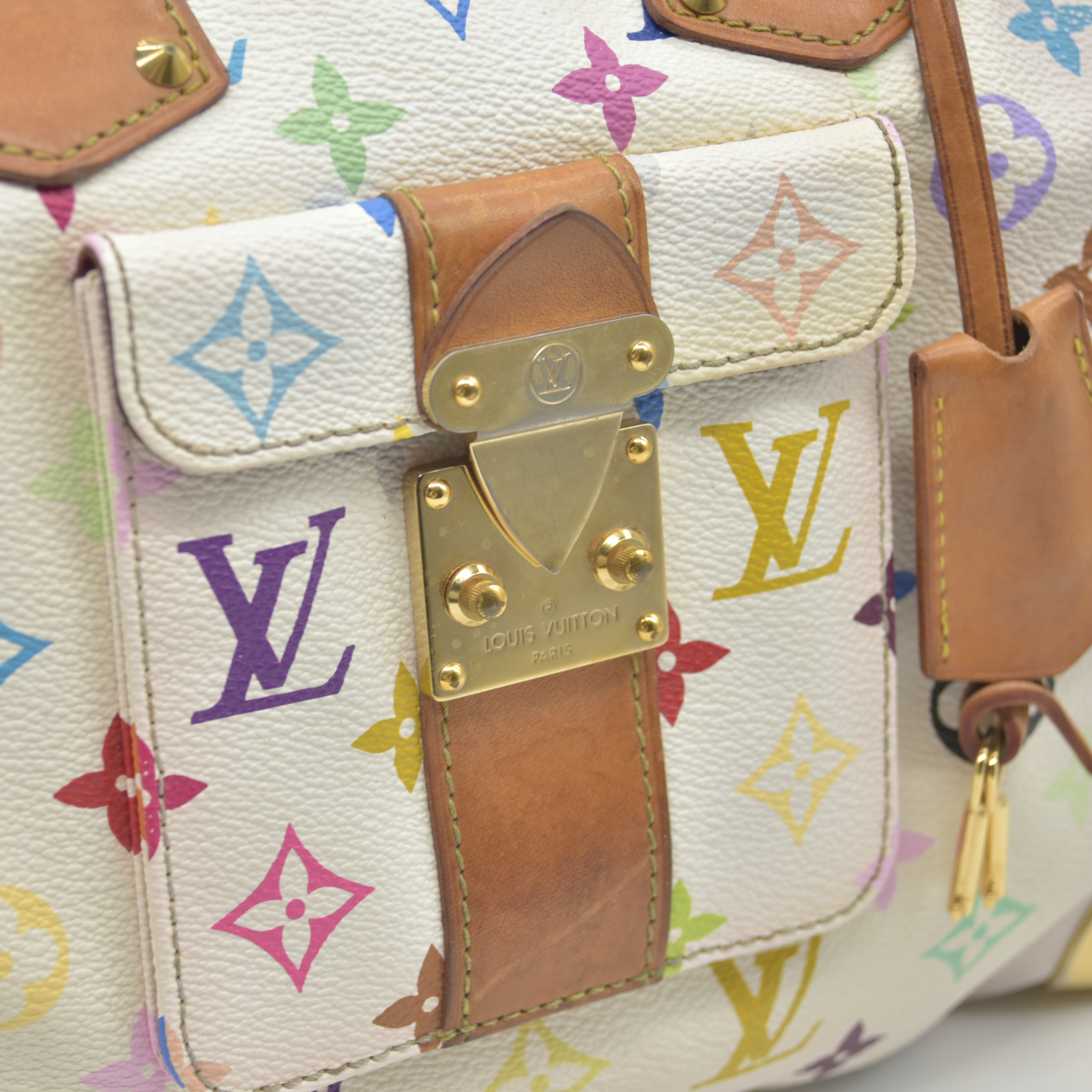 $3150 Louis Vuitton Monogram Multicolor Speedy 30 White 2004