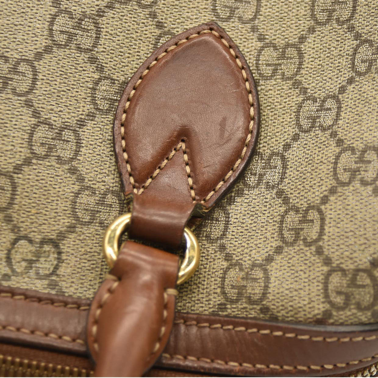 Gucci  GG Supreme Monogram Cuoio Toscano Small Boston Beige Ebony Cuir