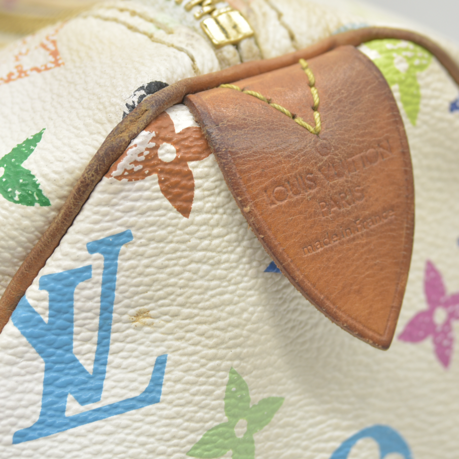 $3150 Louis Vuitton Monogram Multicolor Speedy 30 White 2004