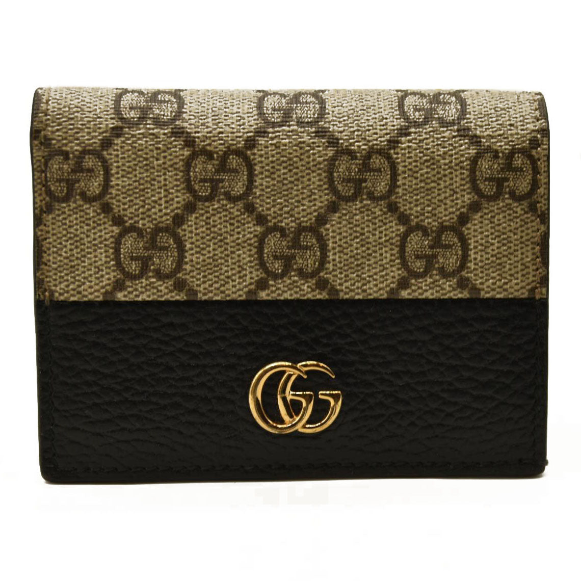 Gucci  Dollar Calfskin GG Supreme Monogram GG Marmont Card Case Black Beige Ebony