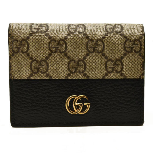 Gucci  Dollar Calfskin GG Supreme Monogram GG Marmont Card Case Black Beige Ebony