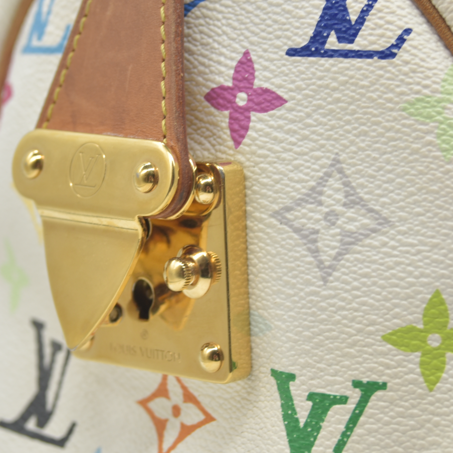 $3150 Louis Vuitton Monogram Multicolor Speedy 30 White 2004