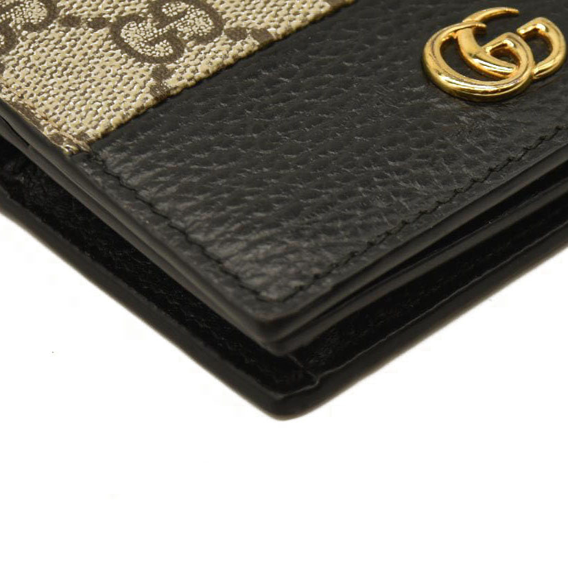 Gucci  Dollar Calfskin GG Supreme Monogram GG Marmont Card Case Black Beige Ebony