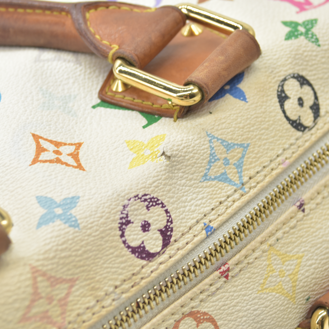 $3150 Louis Vuitton Monogram Multicolor Speedy 30 White 2004