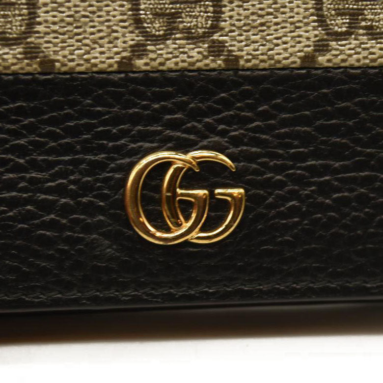 Gucci  Dollar Calfskin GG Supreme Monogram GG Marmont Card Case Black Beige Ebony