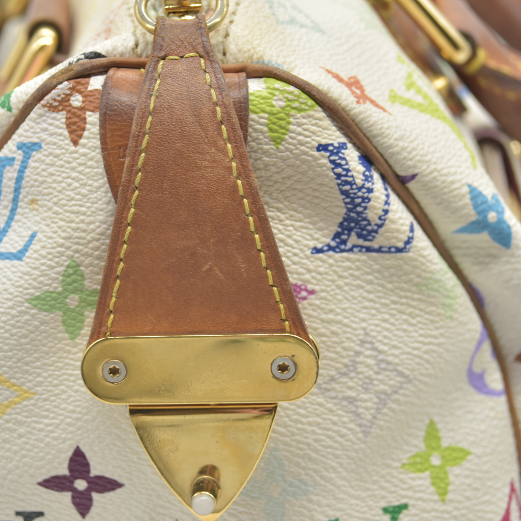 $3150 Louis Vuitton Monogram Multicolor Speedy 30 White 2004