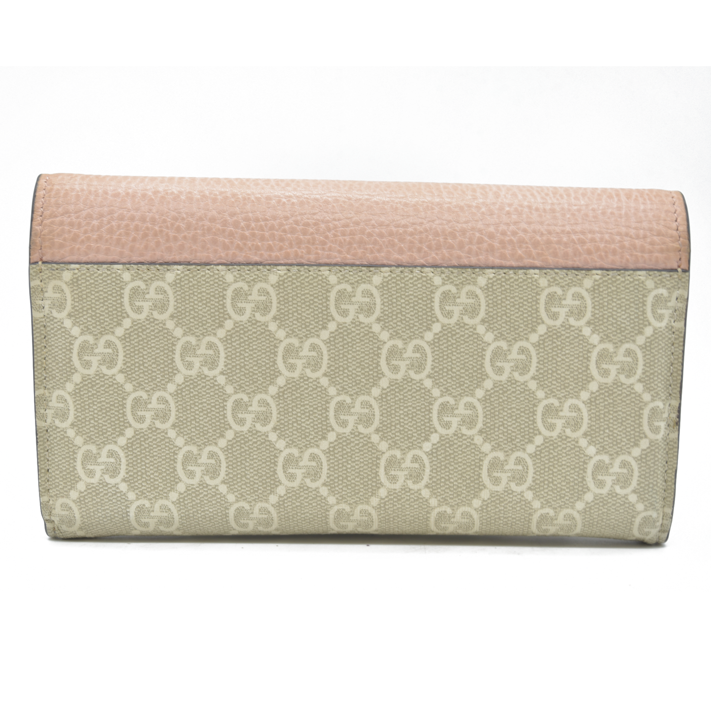 $710 Gucci Dollar Calfskin GG Supreme Monogram GG Marmont Continental Wallet Pink Oatmeal