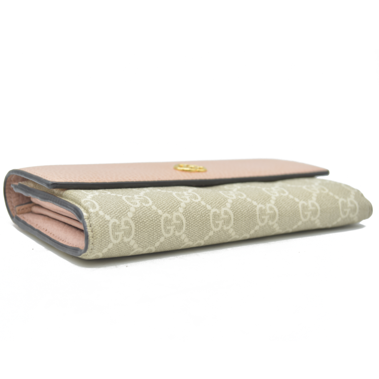 $710 Gucci Dollar Calfskin GG Supreme Monogram GG Marmont Continental Wallet Pink Oatmeal