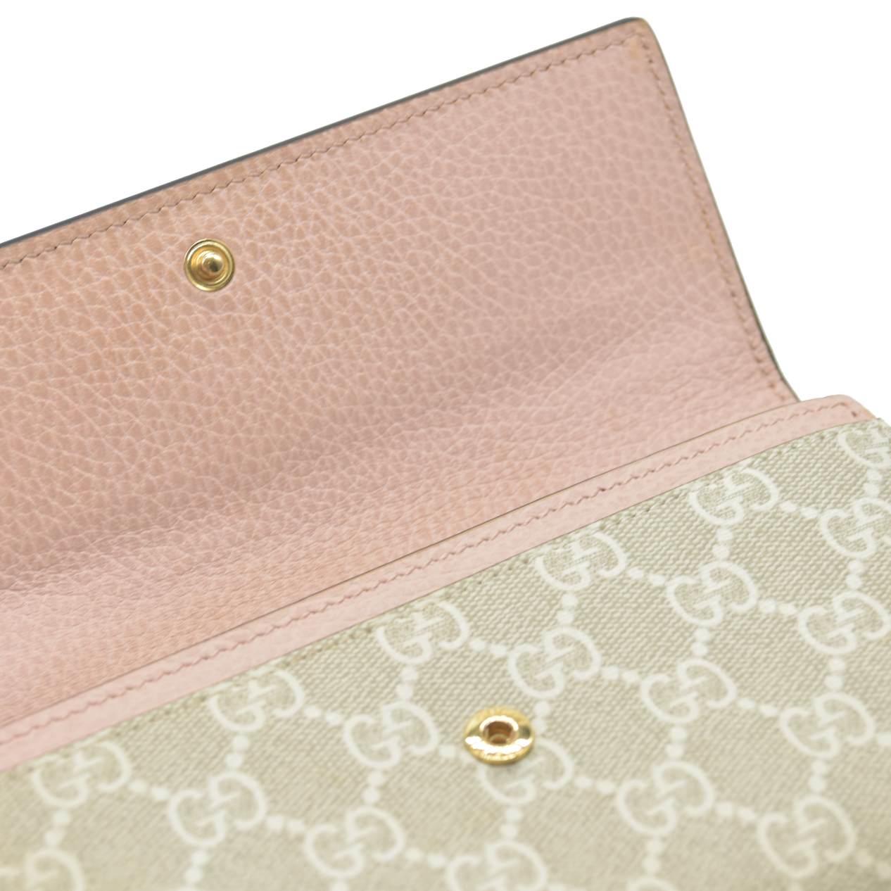 $710 Gucci Dollar Calfskin GG Supreme Monogram GG Marmont Continental Wallet Pink Oatmeal