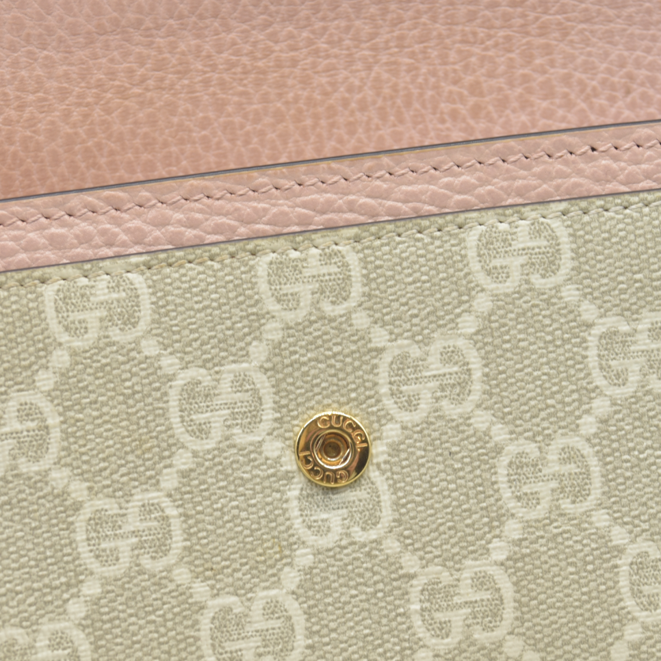$710 Gucci Dollar Calfskin GG Supreme Monogram GG Marmont Continental Wallet Pink Oatmeal