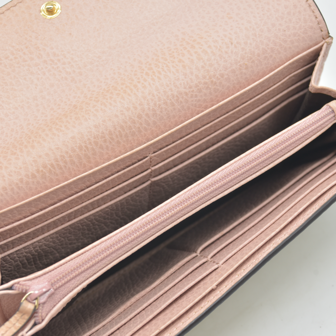 $710 Gucci Dollar Calfskin GG Supreme Monogram GG Marmont Continental Wallet Pink Oatmeal