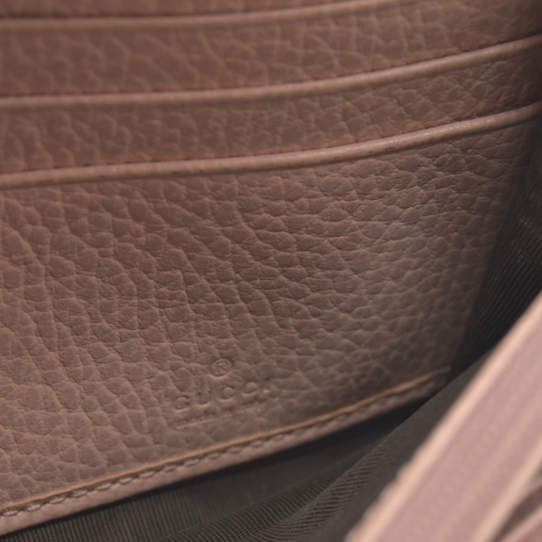 $710 Gucci Dollar Calfskin GG Supreme Monogram GG Marmont Continental Wallet Pink Oatmeal