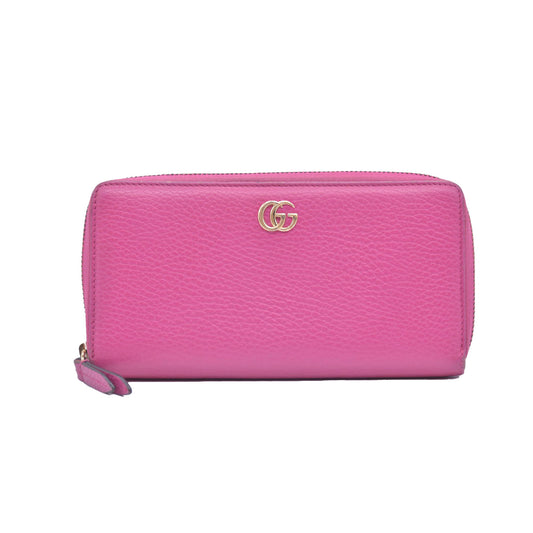 $800 Gucci Dollar Calfskin GG Marmont Zip Around Wallet Fuchsia CONSIGNMENT