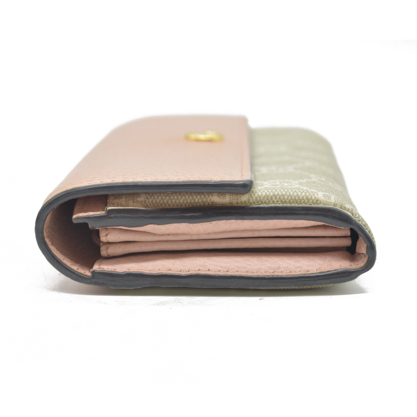 $710 Gucci Dollar Calfskin GG Supreme Monogram GG Marmont Continental Wallet Pink Oatmeal