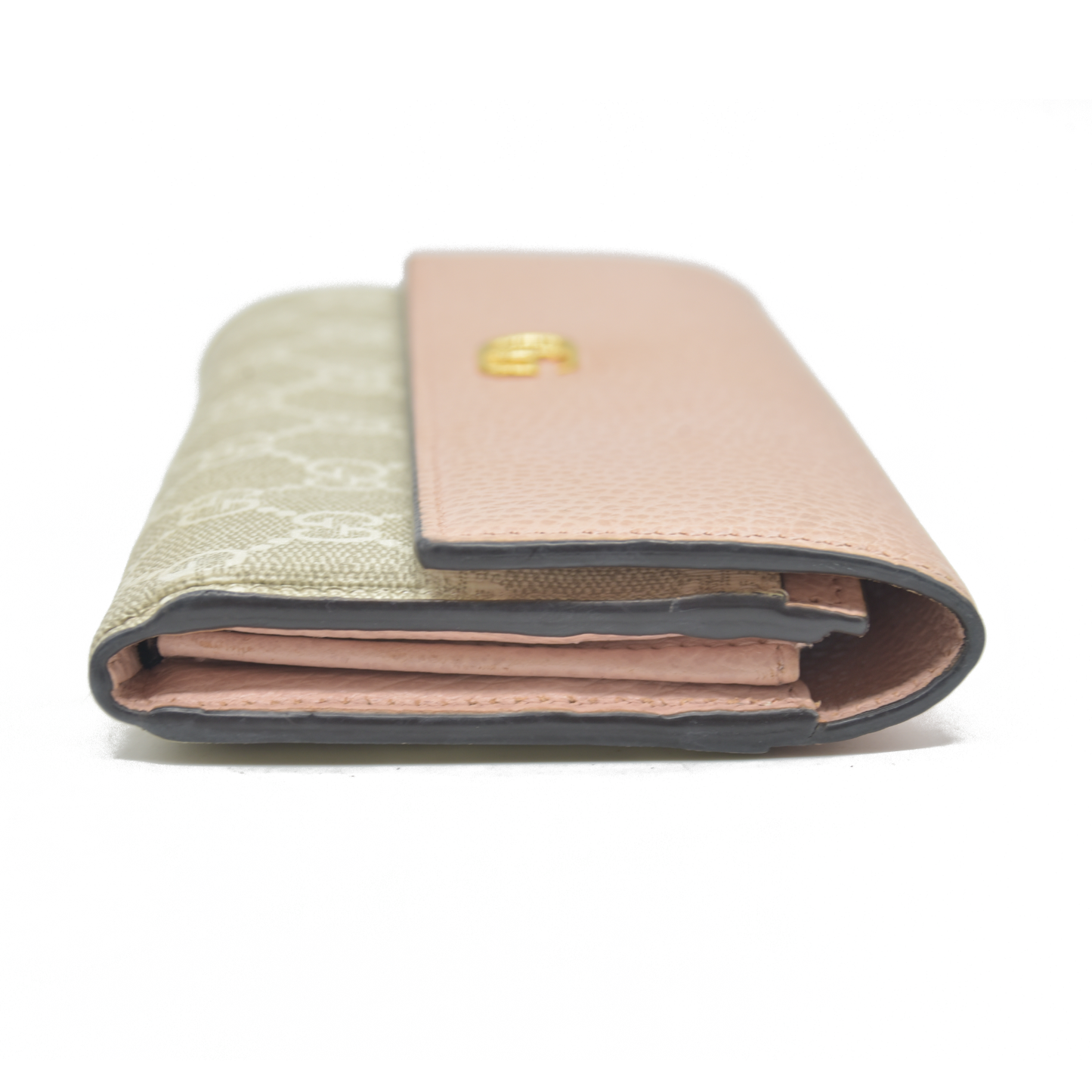 $710 Gucci Dollar Calfskin GG Supreme Monogram GG Marmont Continental Wallet Pink Oatmeal