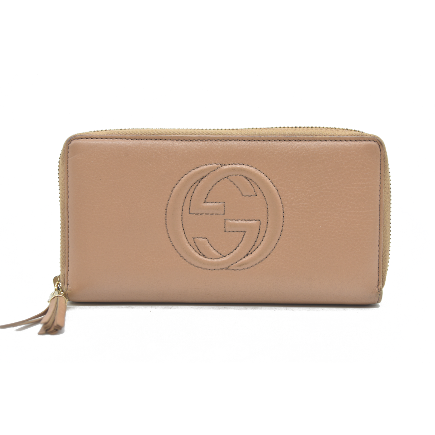 $660 Gucci Calfskin Soho Zip Around Wallet Beige Smooth