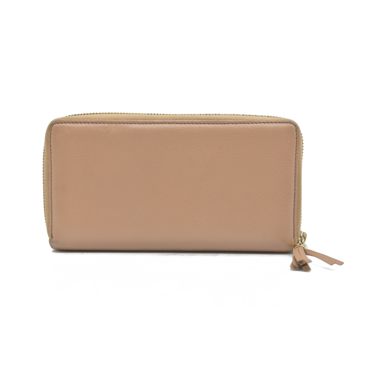 $660 Gucci Calfskin Soho Zip Around Wallet Beige Smooth