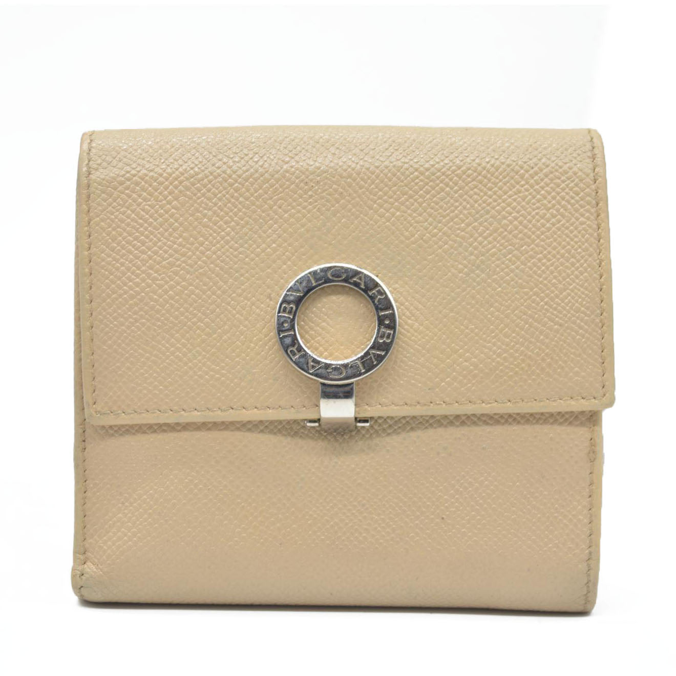 AUCTION $640 BVLGARI BVLGARIBVLGARI Leather Bifold Wallet Beige