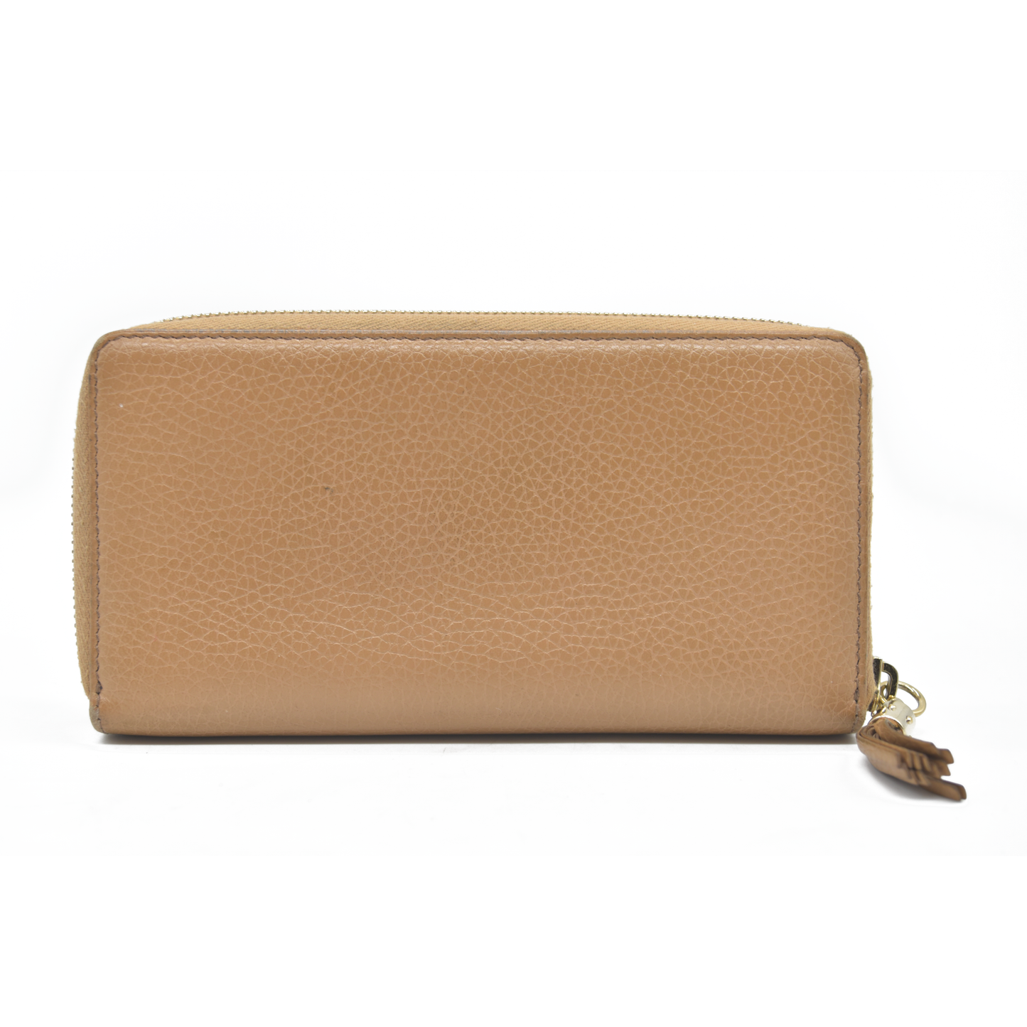 $660 Gucci Calfskin Soho Zip Around Wallet Beige Pebbled