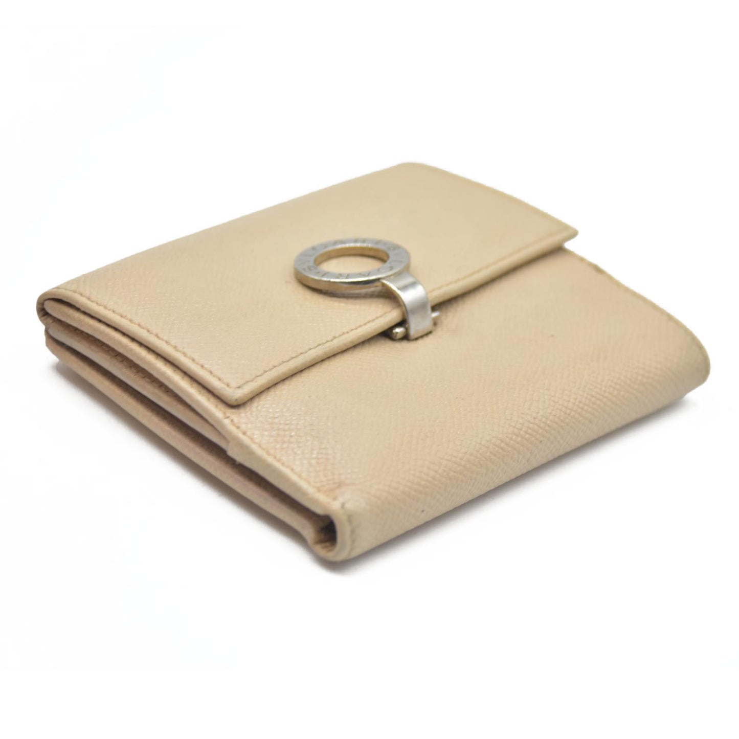 AUCTION $640 BVLGARI BVLGARIBVLGARI Leather Bifold Wallet Beige