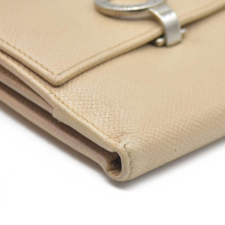AUCTION $640 BVLGARI BVLGARIBVLGARI Leather Bifold Wallet Beige