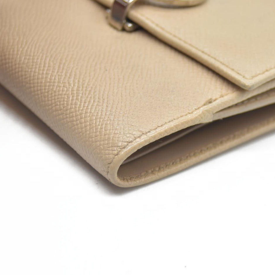AUCTION $640 BVLGARI BVLGARIBVLGARI Leather Bifold Wallet Beige