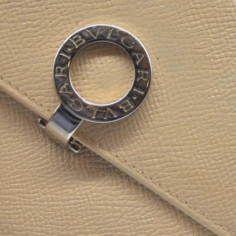 AUCTION $640 BVLGARI BVLGARIBVLGARI Leather Bifold Wallet Beige