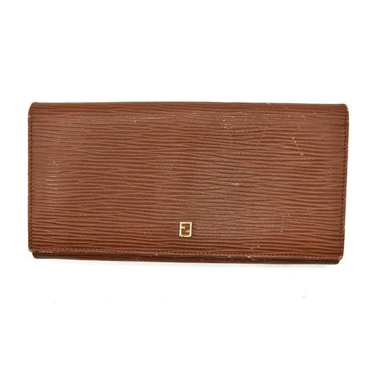 FENDI Vintage Long Wallet Leather Brown