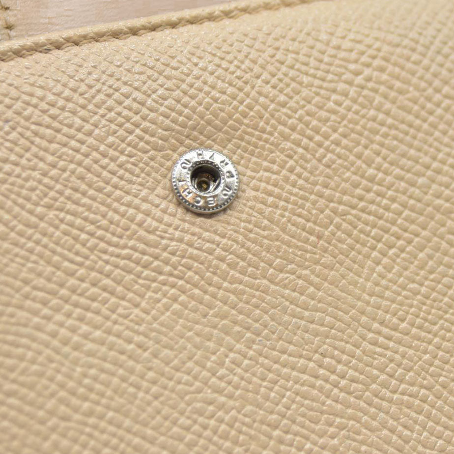 AUCTION $640 BVLGARI BVLGARIBVLGARI Leather Bifold Wallet Beige