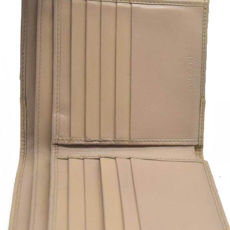 AUCTION $640 BVLGARI BVLGARIBVLGARI Leather Bifold Wallet Beige