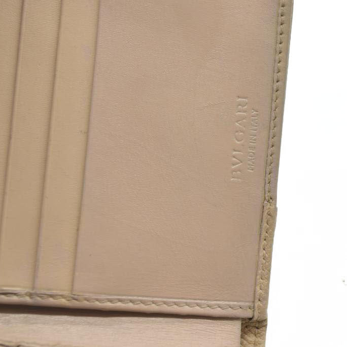 AUCTION $640 BVLGARI BVLGARIBVLGARI Leather Bifold Wallet Beige