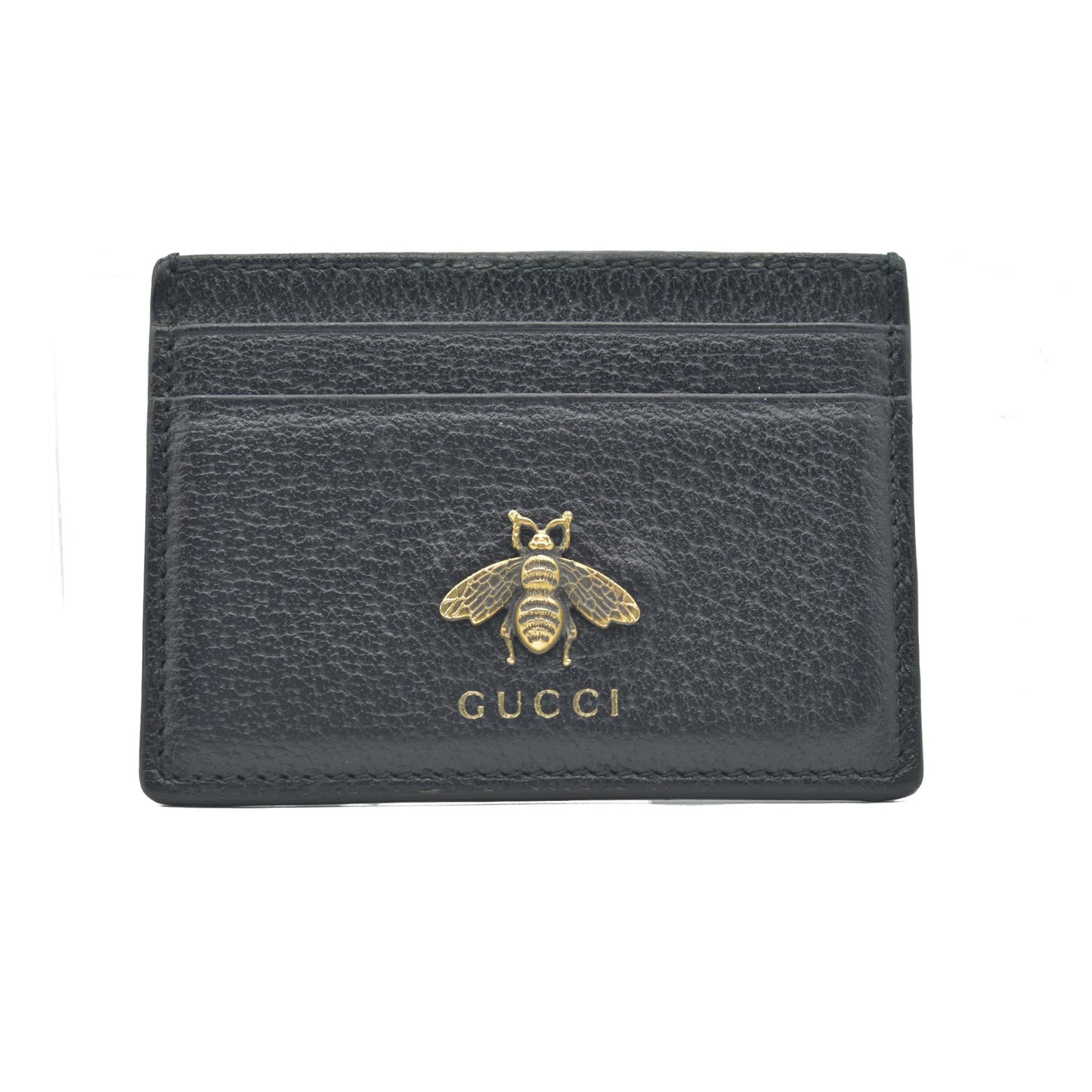 Gucci Pebbled Calfskin Animalier Card Holder Black CONSIGNMENT