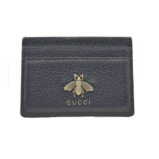 Gucci Pebbled Calfskin Animalier Card Holder Black CONSIGNMENT