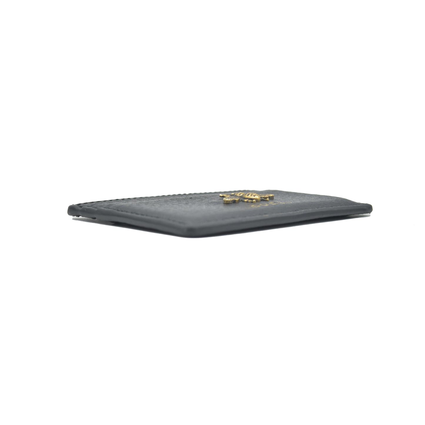 Gucci Pebbled Calfskin Animalier Card Holder Black CONSIGNMENT