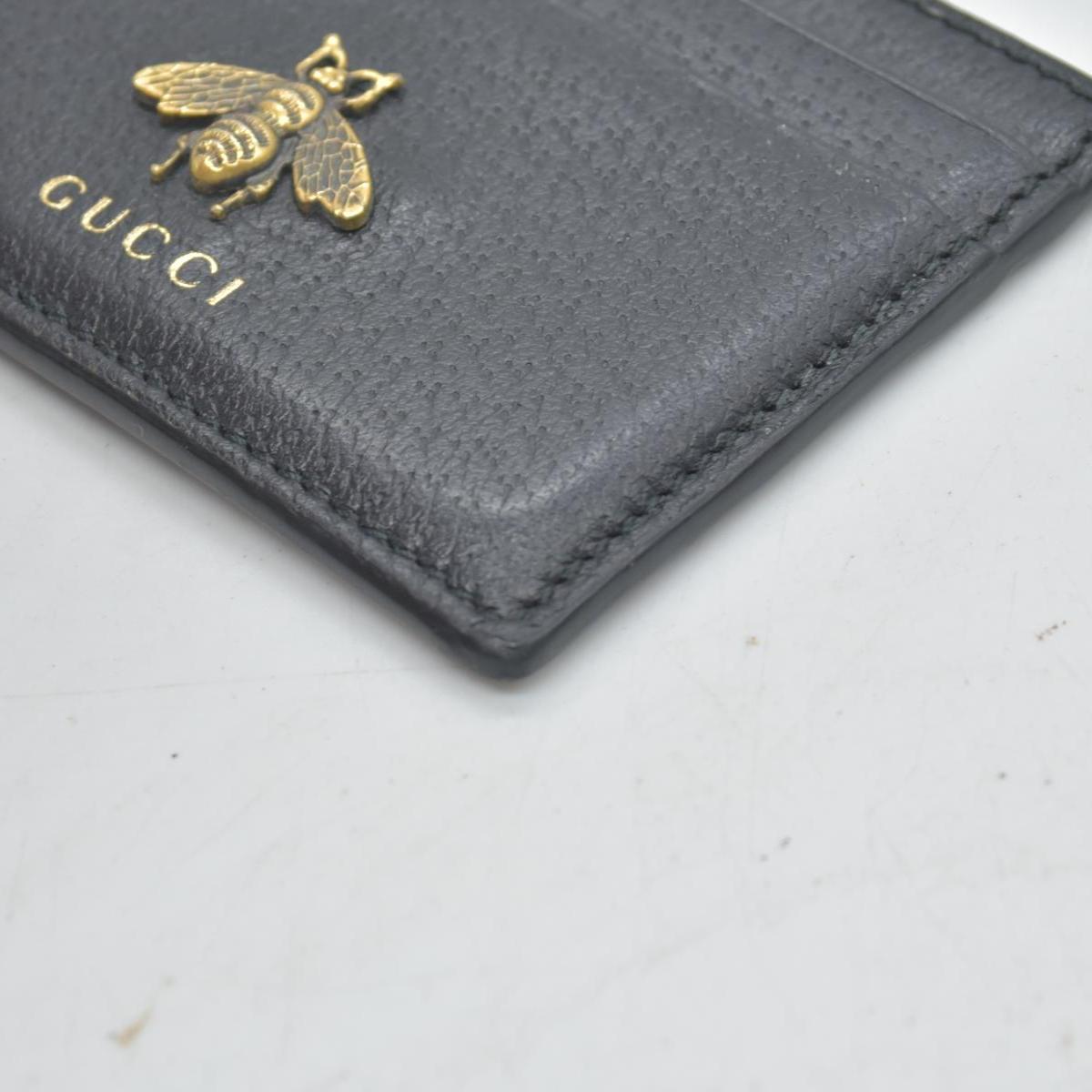 Gucci Pebbled Calfskin Animalier Card Holder Black CONSIGNMENT