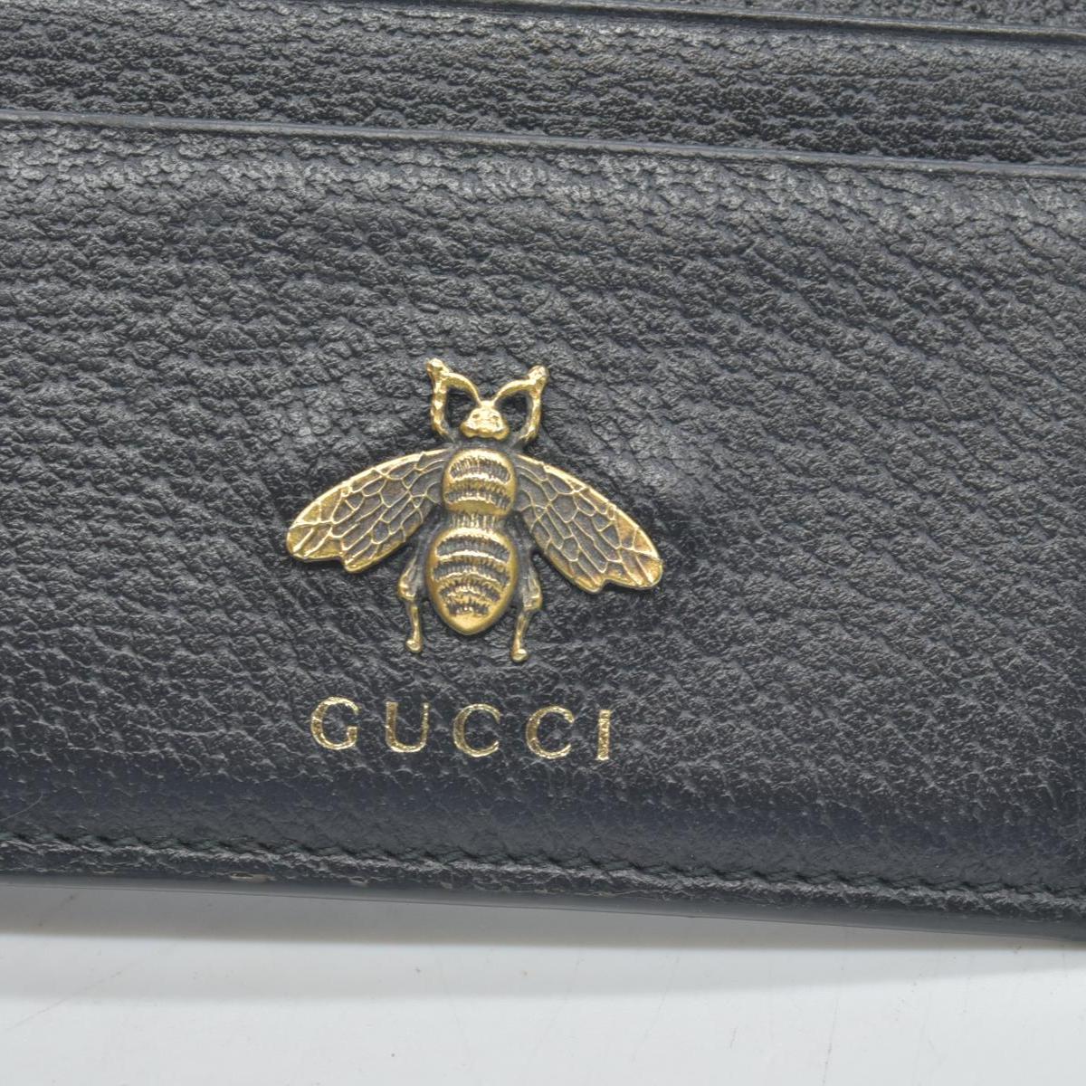 Gucci Pebbled Calfskin Animalier Card Holder Black CONSIGNMENT