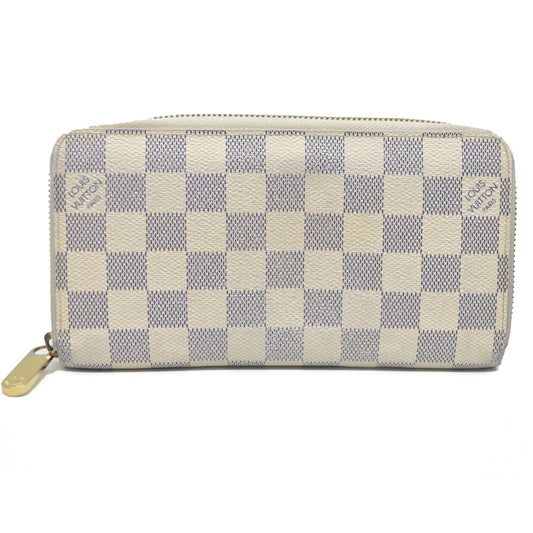 AUCTION $915 Louis Vuitton Damier Azur Zippy Zip Around Long Wallet Purse White CA1172