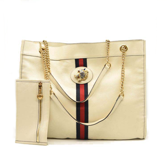 GUCCI Suede Calfskin Large Rajah Chain Tote White