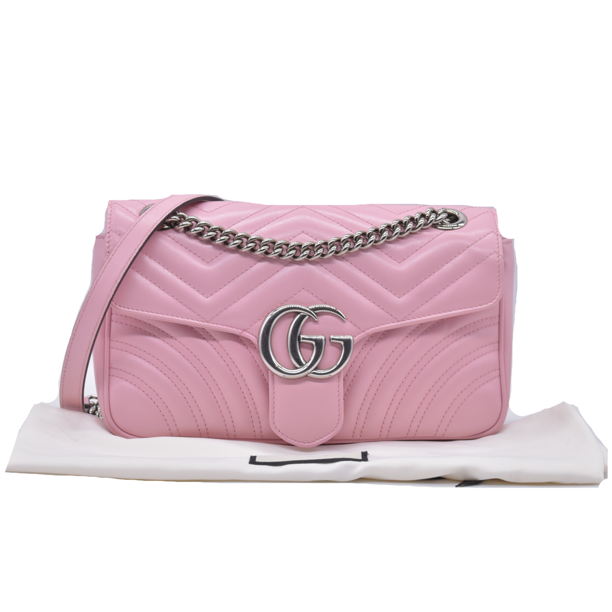 $2850 Gucci Calfskin Matelasse Small GG Marmont Shoulder Bag Wild Rose CONSIGNMENT 10021307