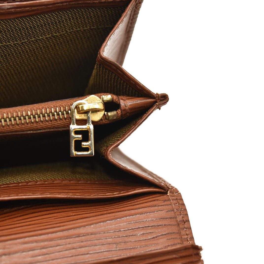 FENDI Vintage Long Wallet Leather Brown