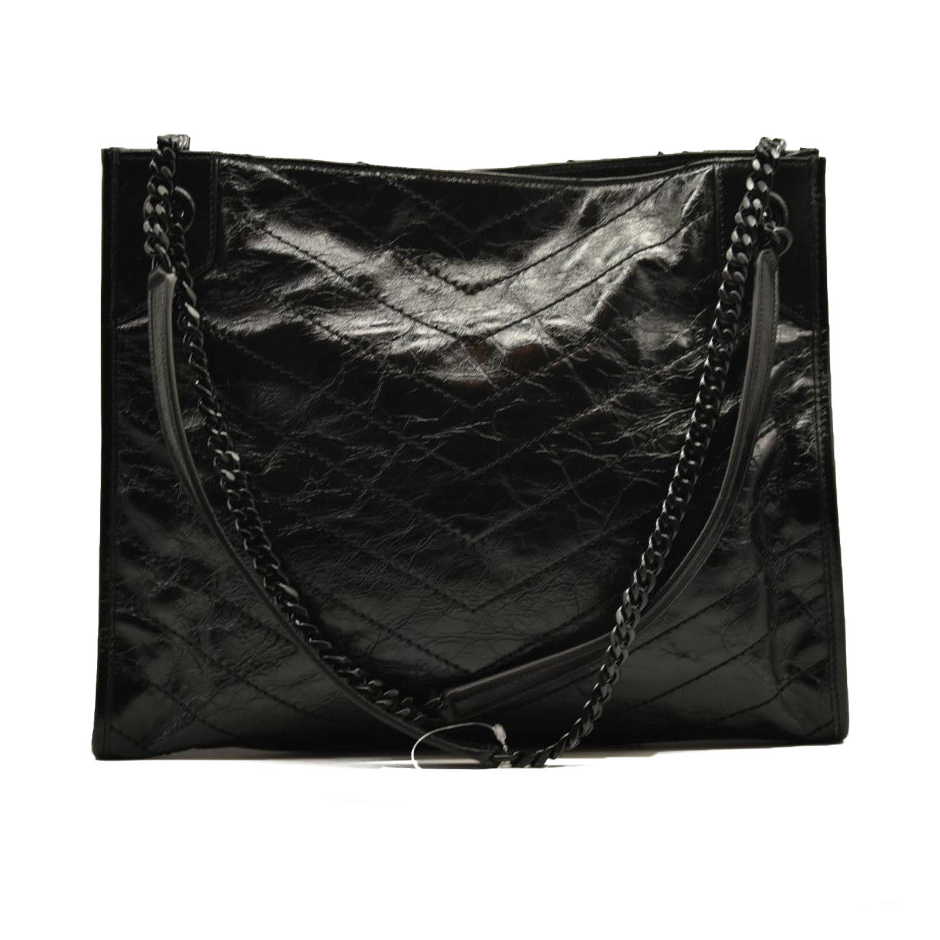 SAINT LAURENT Crinkled Calfskin Matelasse Monogram Medium Niki Shopper Tote Black