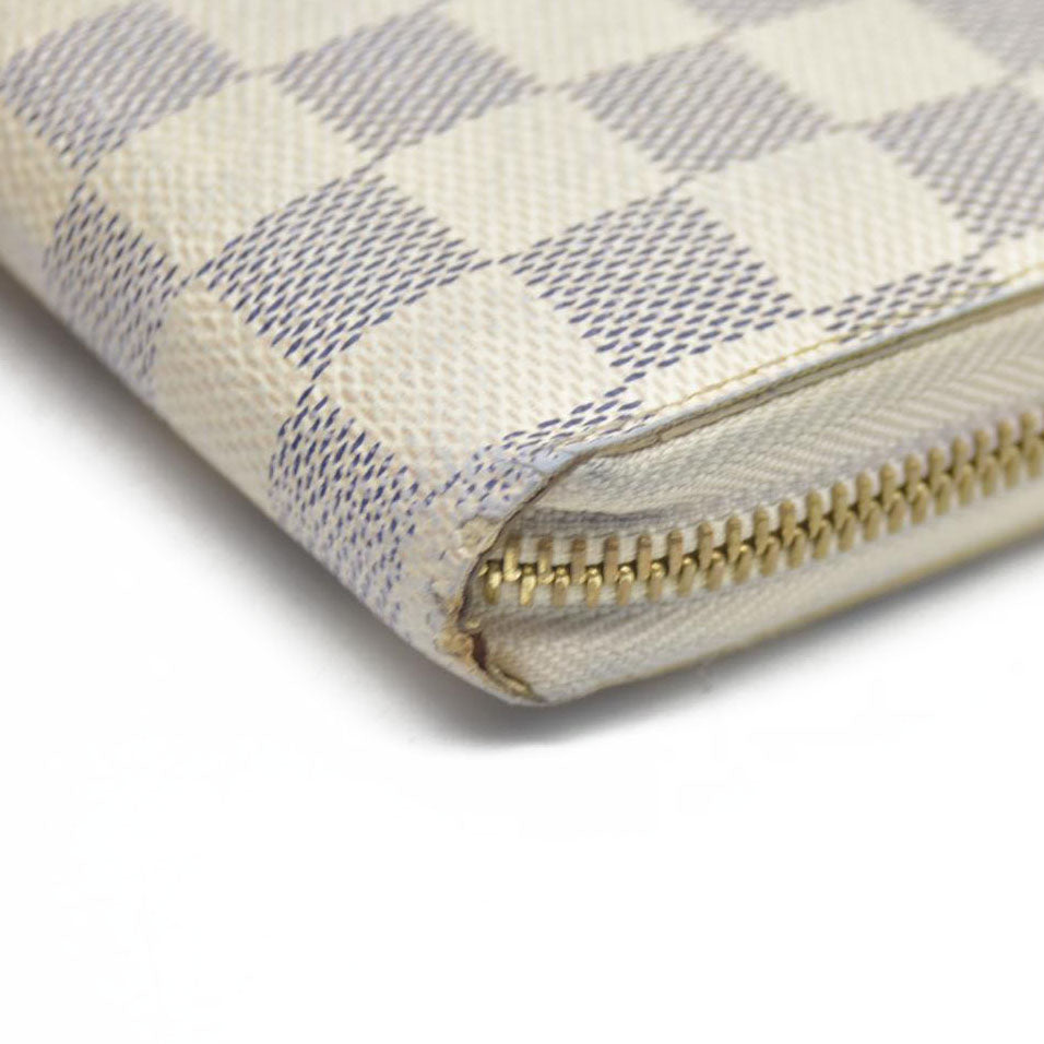 AUCTION $915 Louis Vuitton Damier Azur Zippy Zip Around Long Wallet Purse White CA1172